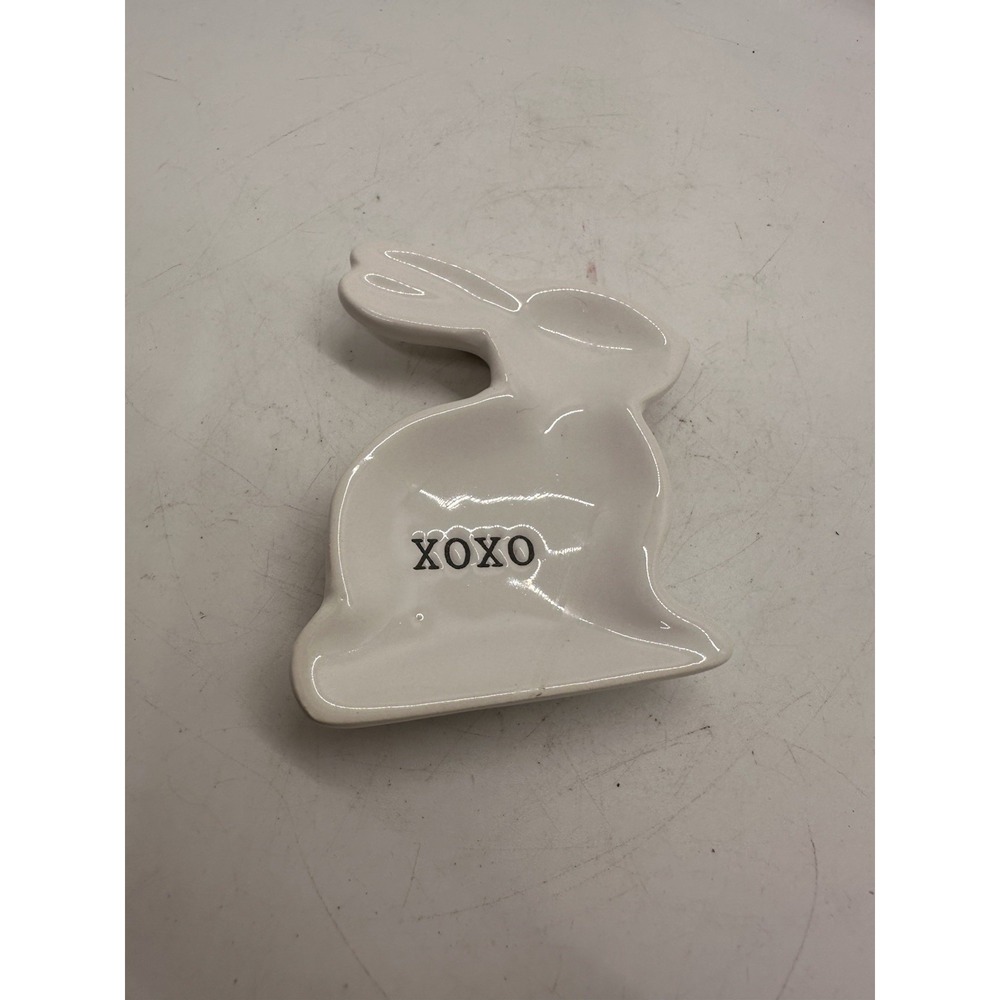 Mud Pie XOXO Easter Bunny Ceramic Trinket Ring Dish White 4.5" Spring